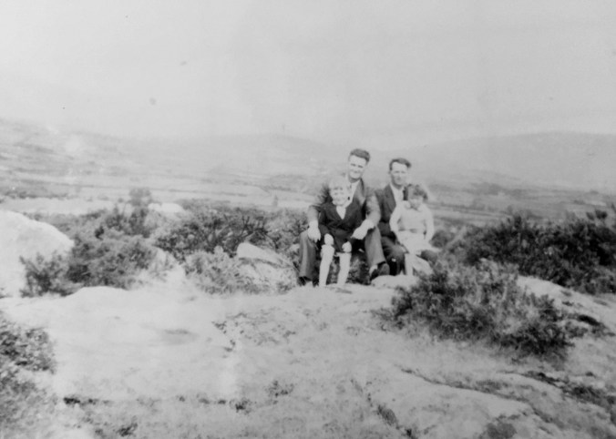 Andrew C. Moore, Jimmy Lennon, unknown and unknown. Looks like the Rock at Tinnecarrig. Date unknown. Image 7.5_N_BW_FFT